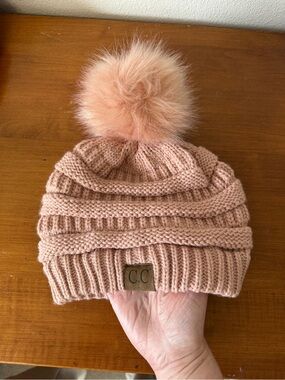 CC Boutique Blush Cable Knit Pom Beanie